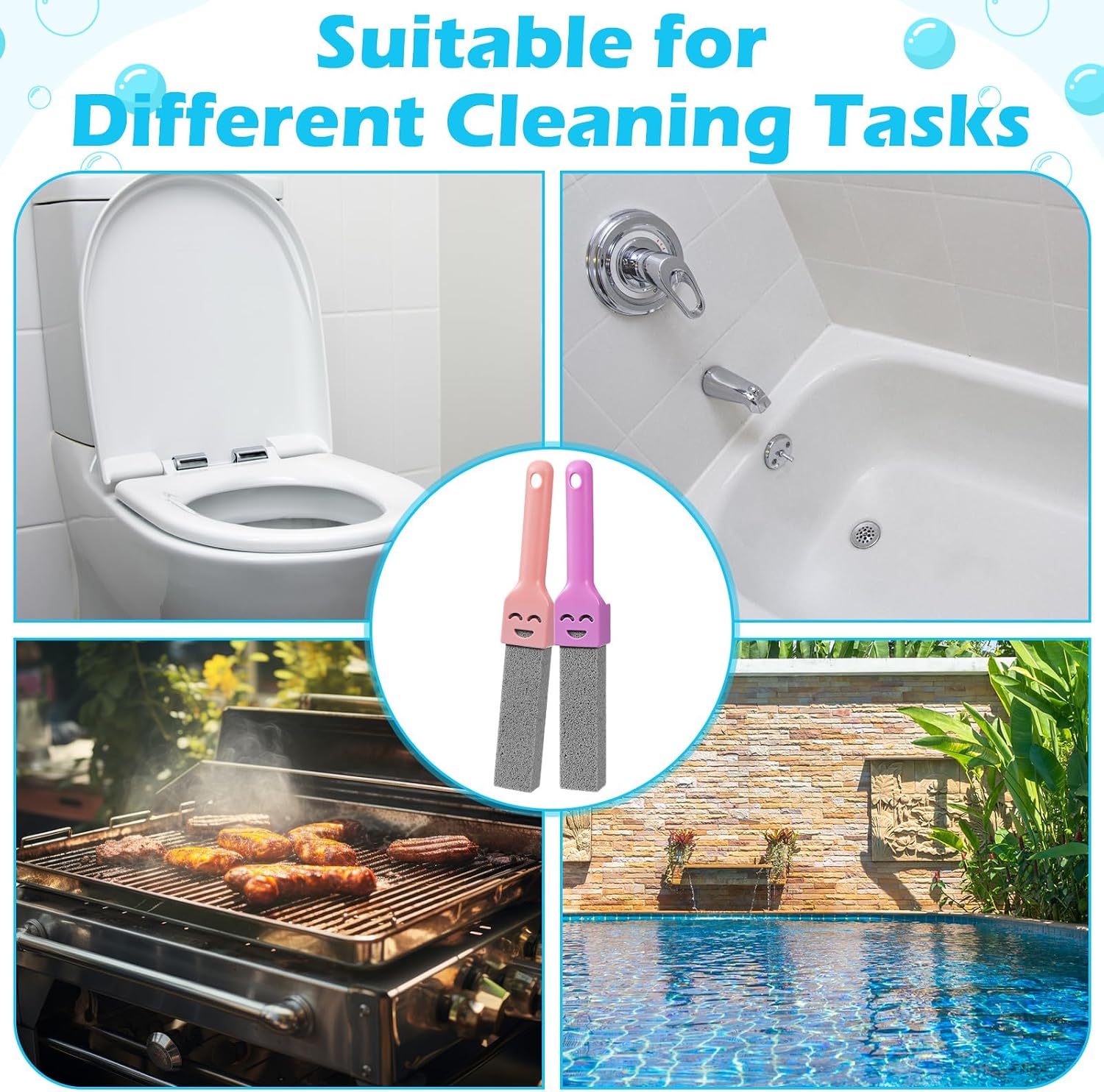 Outus 48 Pack Pumice Stone for Toilet Cleaning with 6 Reusable Handles, Powerful Pumice Cleaning Sticks for Toilets, Tubs, Sinks, Grills and Pool Tiles, Effectively Removes Hard Limescale