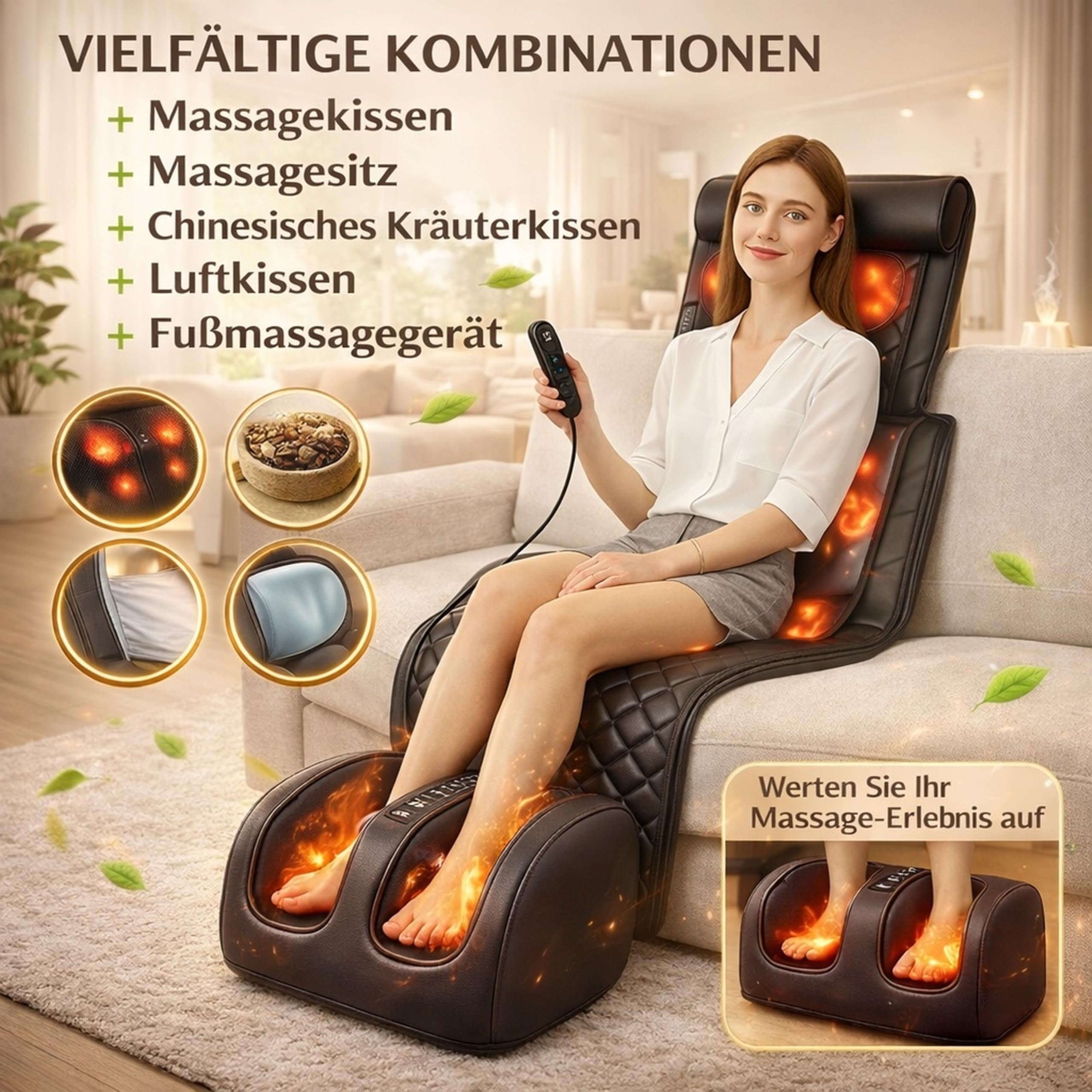 MOCHO® Shiatsu Massagematte mit Wärmefunktion – Ganzkörper Massagegerät mit Luftdruck-Dehnung, Fußmassage, Nacken- & Rückenmassage, elektrische Massagematte für Zuhause