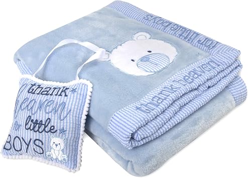 Baby Essentials 30x40 Fleece Baby Blanket with Satin Trim for Boys, Girls Baby Blanket with Door Decor Bear with Sign