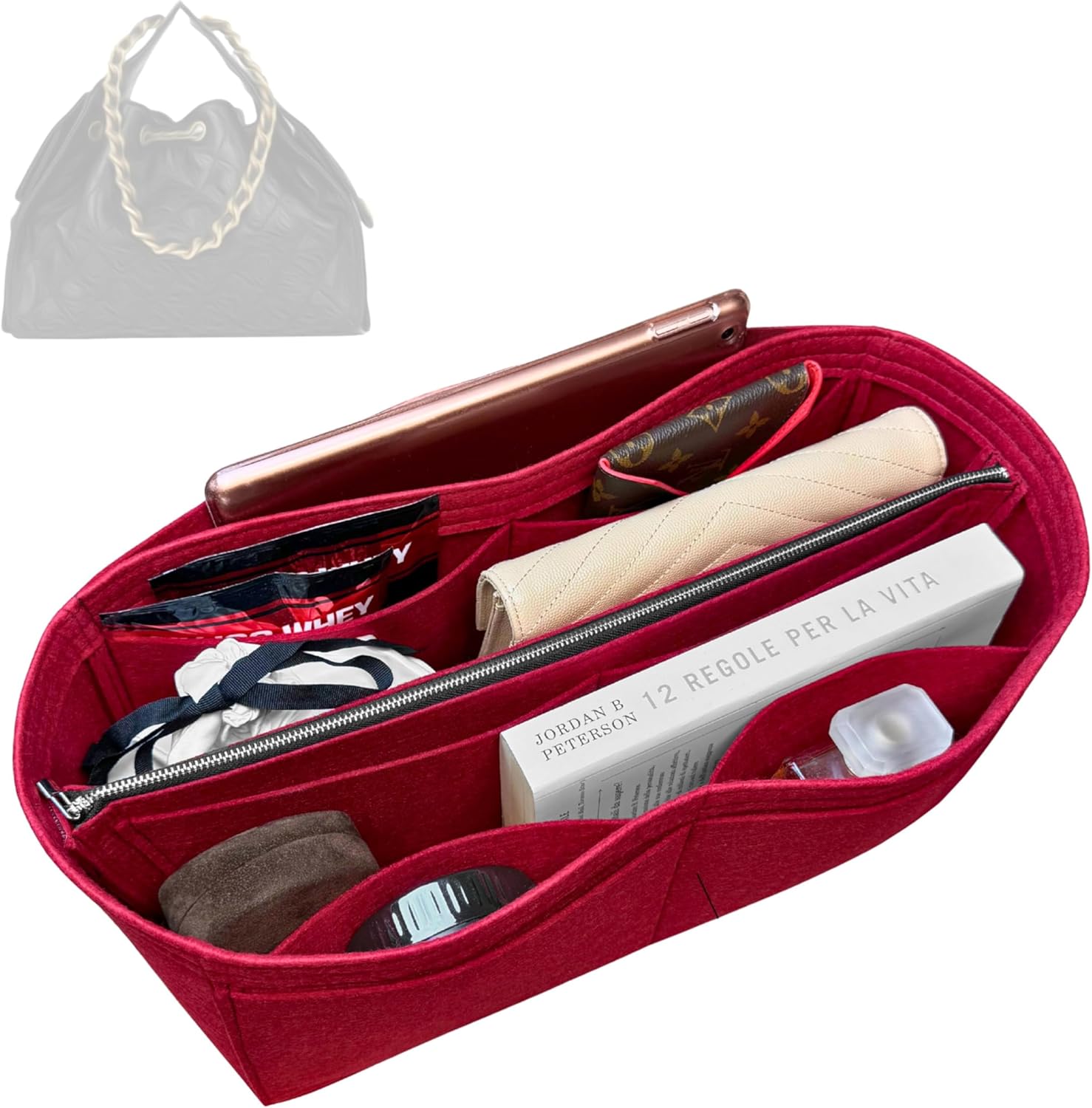 Divitize Premium Purse Organizer compatible with Chanel 25 Bag Organizer — Handmade Perfect Fit, Durable Quality Felt, Full Coverage & No Bulky Effect, 24+ Shades (Geyser Blue, for 25 Mini)