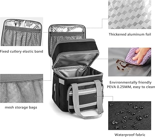 Miniatura 6 de Lonchera para mujer, lonchera aislada de doble cubierta para adultos, lonchera a prueba de fugas para hombres con correa ajustable para el hombro,