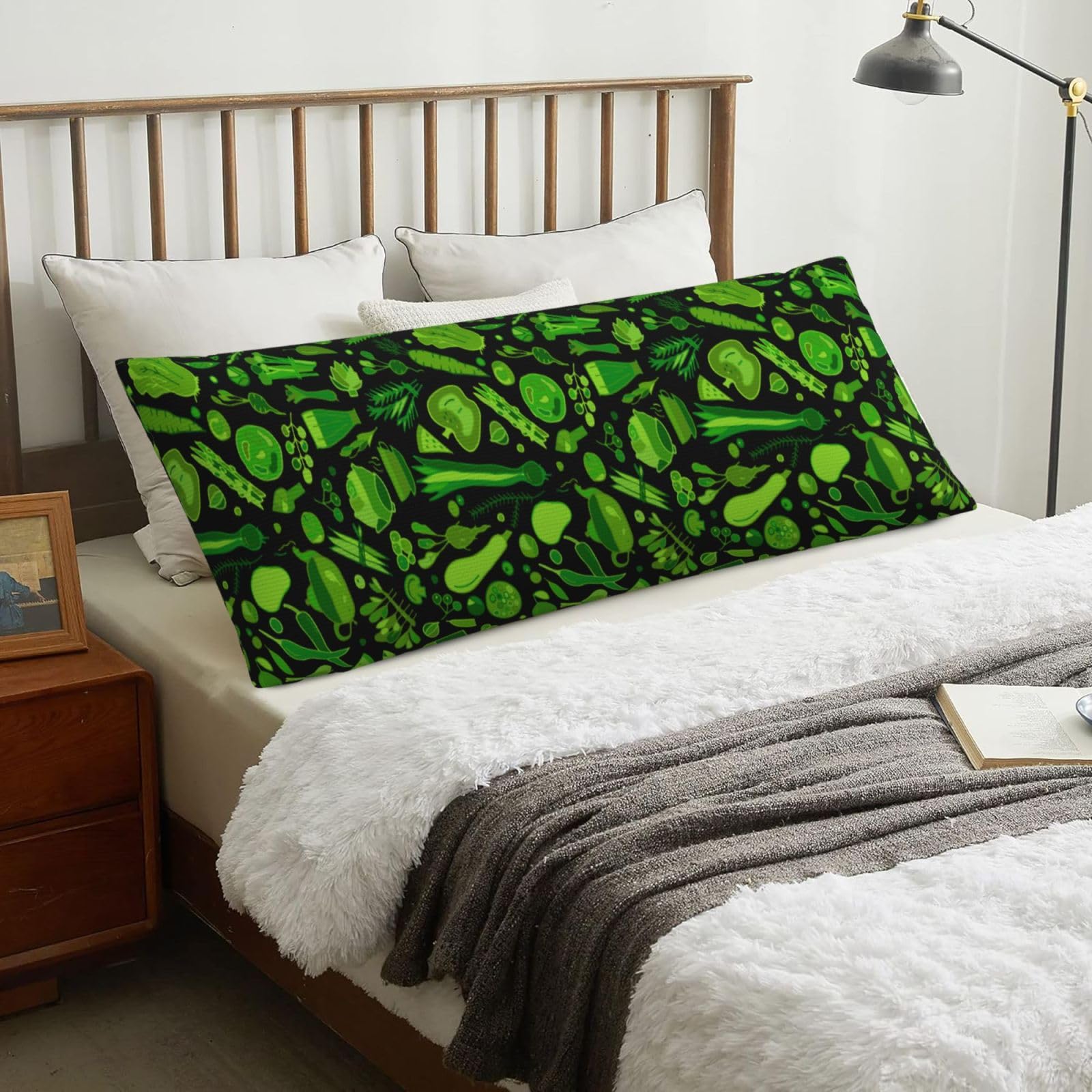 Green Vegetables Pattern, Body Pillow Cover with Zipper,Long Body Pillowcase 20 x 60 in