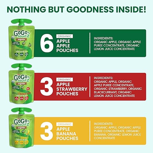 Miniatura 4 de GoGo squeeZ Paquete variado de frutas orgánicas sobre la marcha manzanaplátanofresa 32 onzas 12 bolsas  Hecho de manzanas orgánicas plátanos y