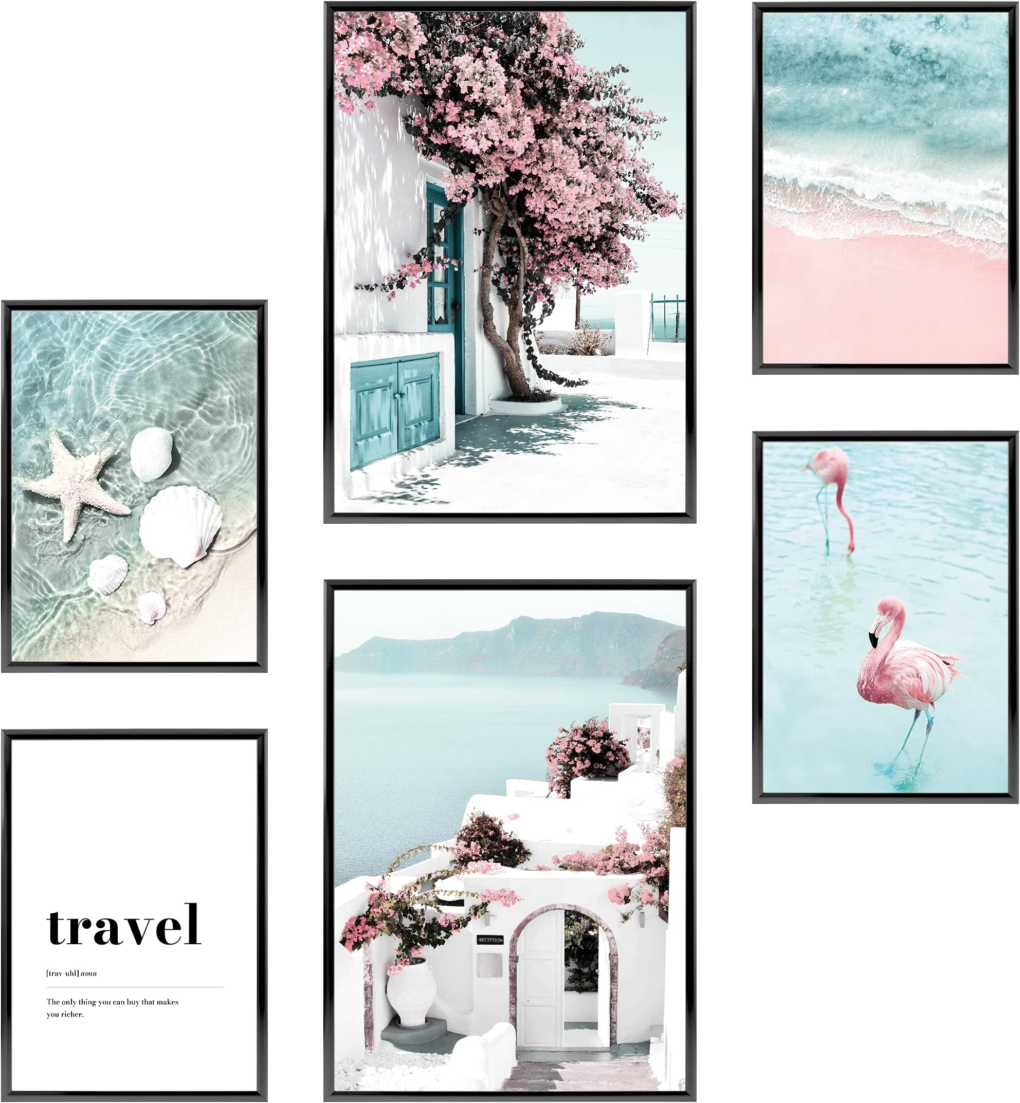 Heimlich Set of Posters - UNFRAMED -Stylish Photo and Quote Prints Fashion Wall Decor | Glam Wall Decor for Living Room and Bedroom -2 x A3 & 4 x A4-30x42 & 21x30 | » Beach Pink Flamingo «