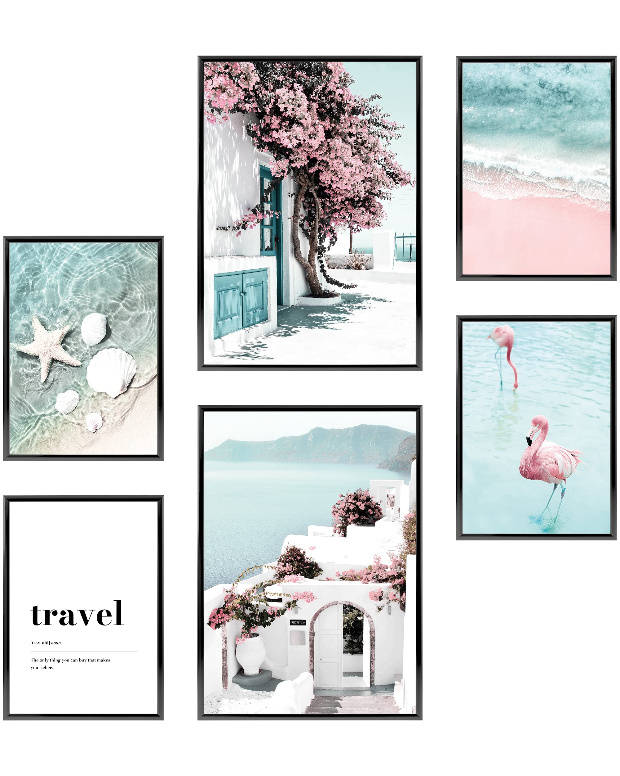 Heimlich Set of Posters - UNFRAMED -Stylish Photo and Quote Prints Fashion Wall Decor | Glam Wall Decor for Living Room and Bedroom -2 x A3 & 4 x A4-30x42 & 21x30 | » Beach Pink Flamingo «