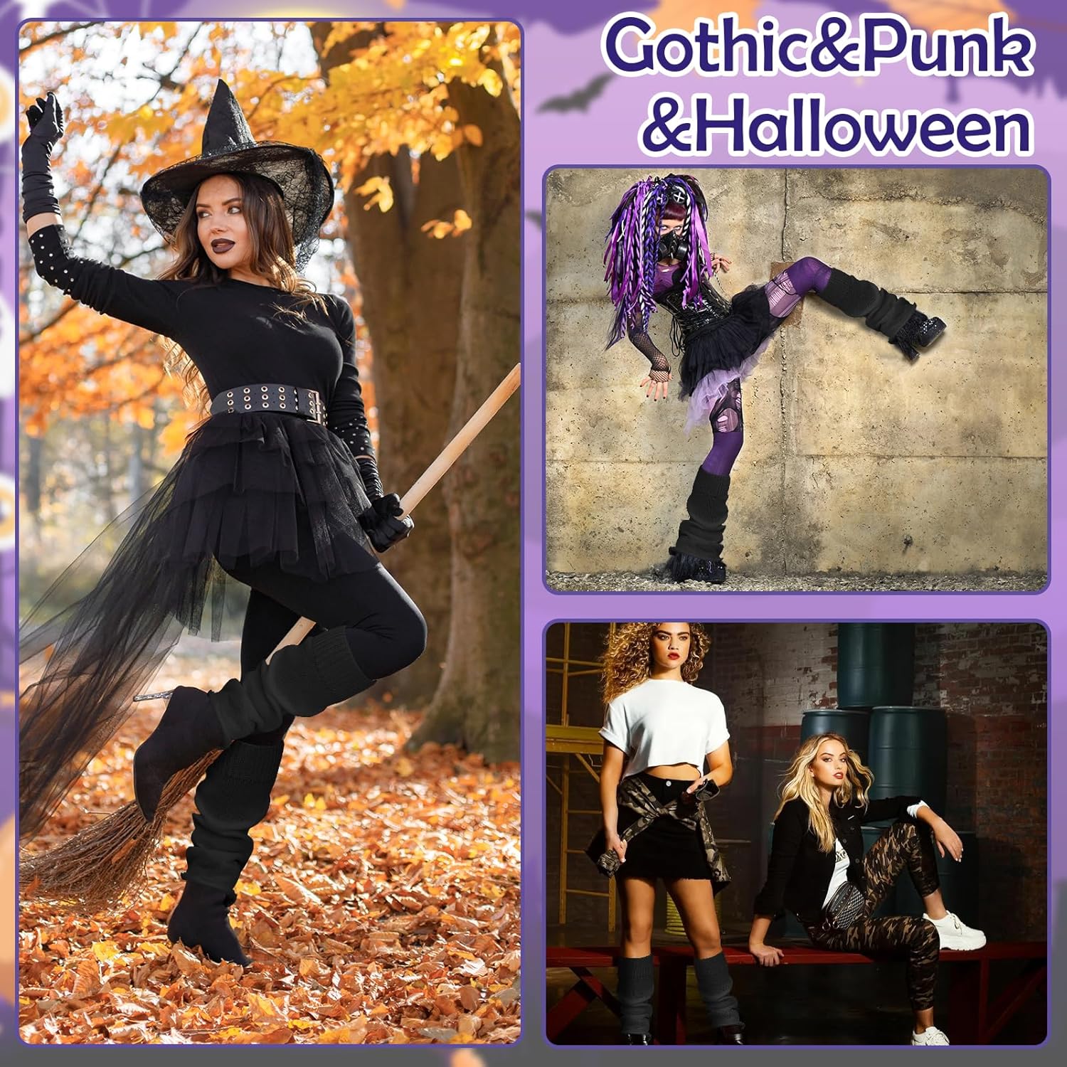 Black Leg Warmers, Y2k Leg Warmers for Girls Women, Cute Knitted Socks kawaii Lolita Harajuku Goth Accessories - Image 5