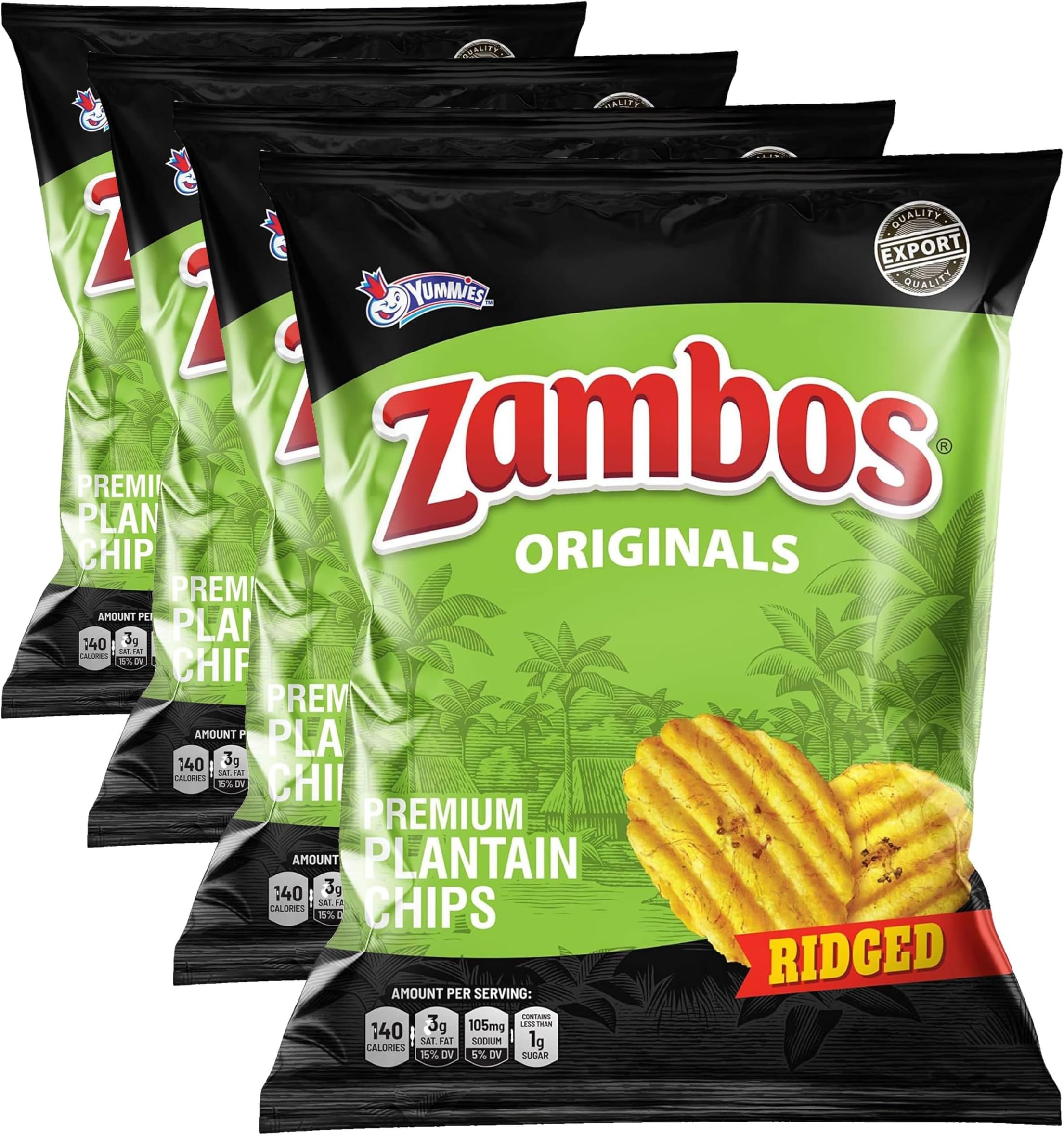 Zambos Plantain Chips Original, Ridged (Pack of 4)