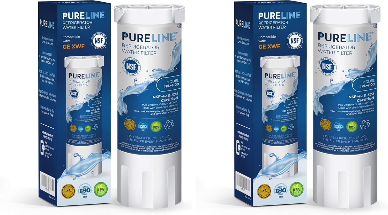 Pureline XWF Replacement for GE XWF, Refrigerator Water Filter, Replaces Refrigerator Models Starting with GBE21, GDE21, GDE25, GFE24, GFE26, GNE19 - (NOT XWFE) (Pack of 2)