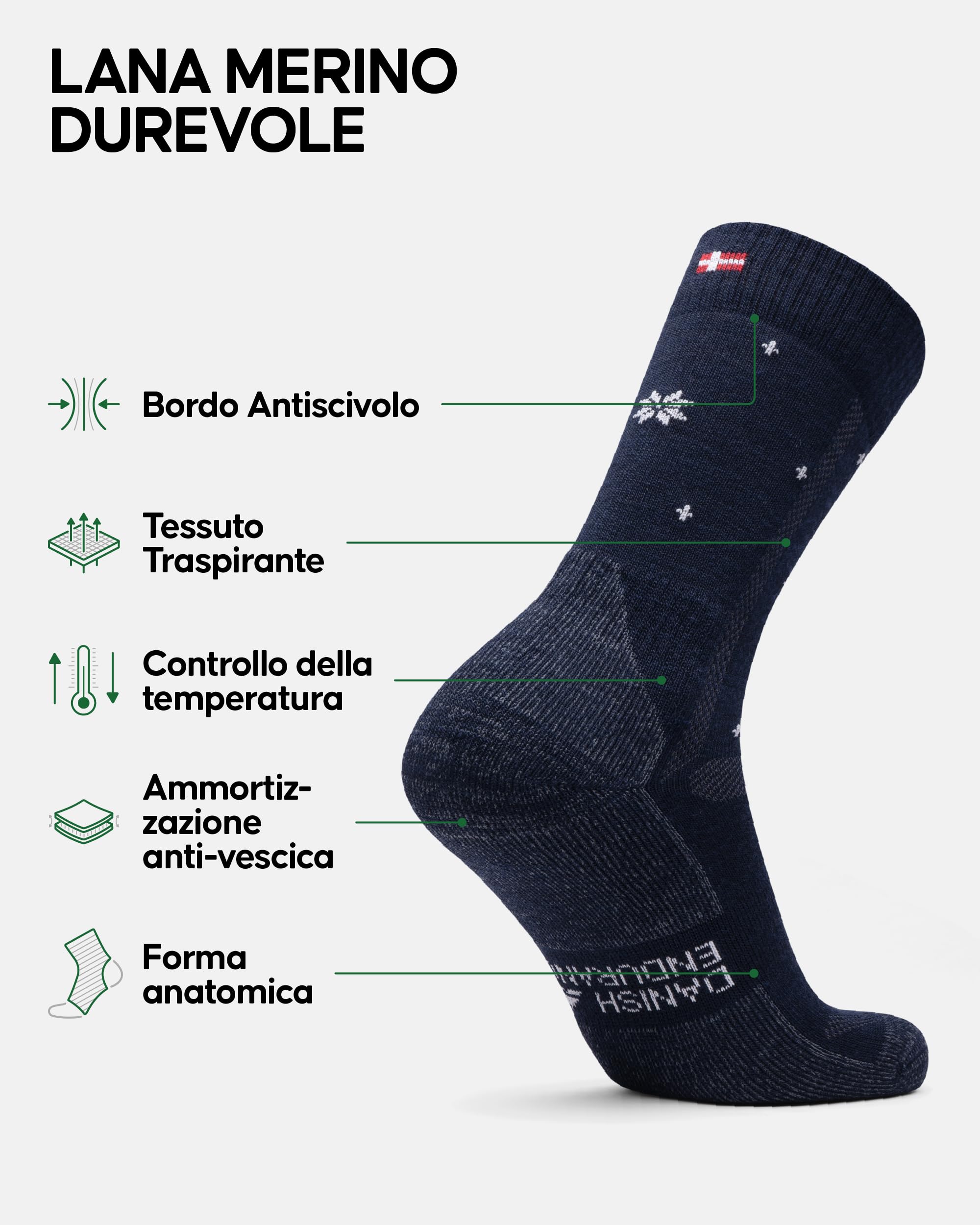 DANISH ENDURANCE Calze Trekking in Lana Merino, Anti-Vescica, Calzini Escursionismo da Uomo, Donna, Bambino, 3 Paia