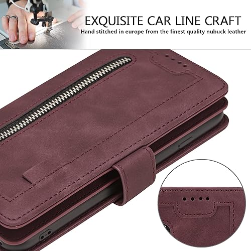 Miniatura 7 de EYZUTAK Funda de teléfono tipo cartera para Samsung Galaxy S8, retro mate 9 ranuras para tarjetas, funda de bolsillo con cremallera, cierre