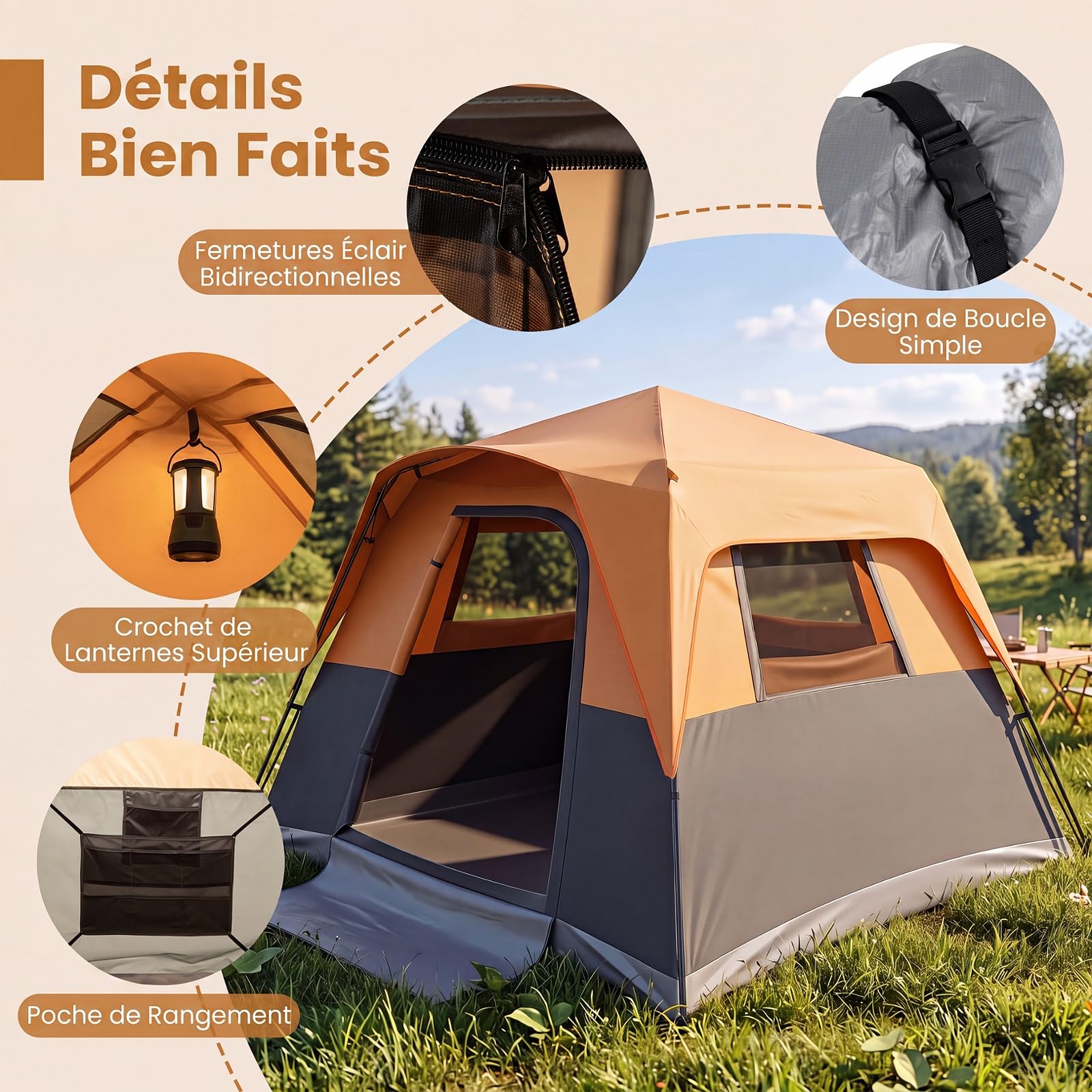 COSTWAY Tente de Camping 6 Personnes Occultante Imperméable