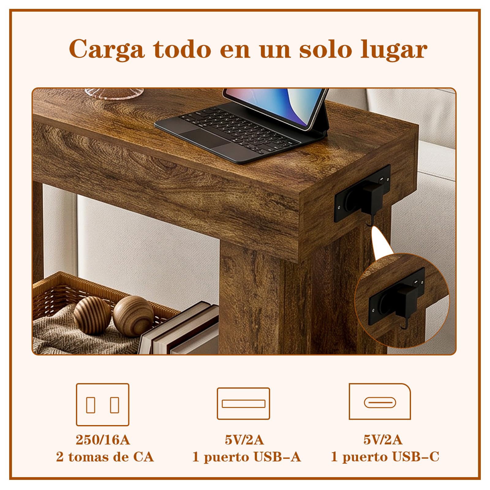 Homieasy Mesa Consola Recibidor con Enchufes USB Y Luz Sensor