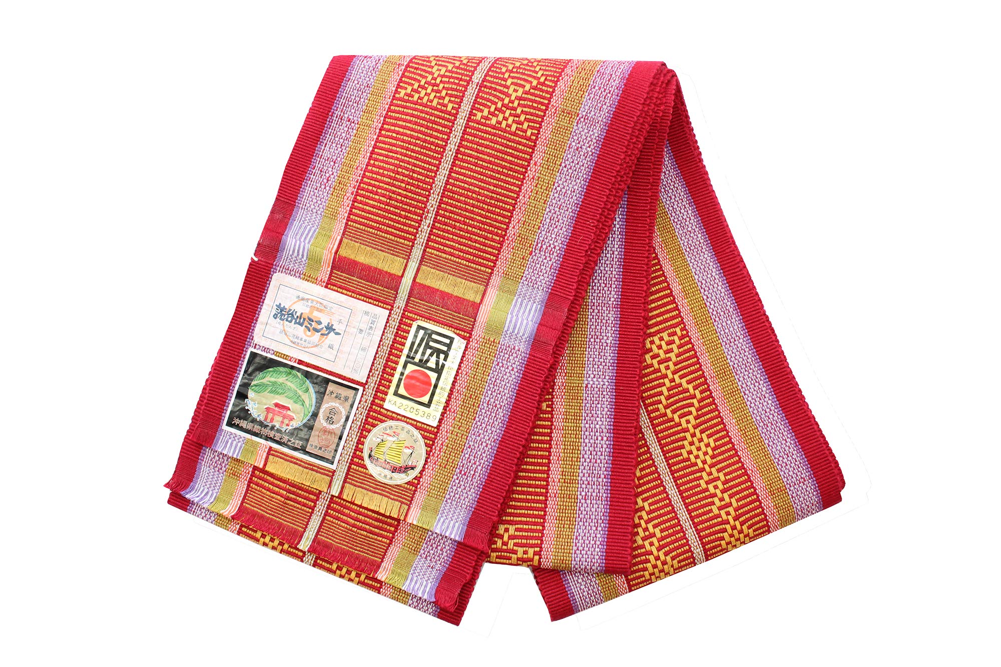 半巾帯 みんさー織り 琉球絣 白地縞 八重山ミンサー織 竺仙好み 手織り