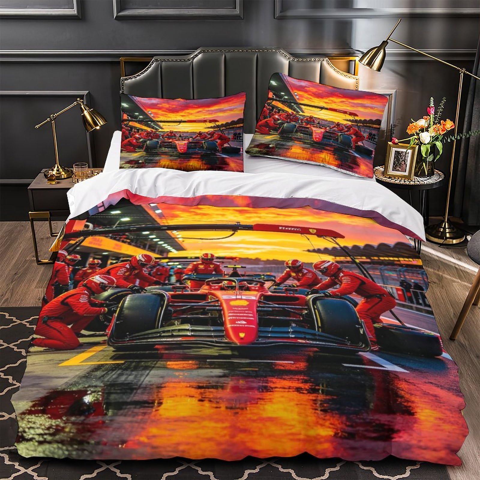XiaopangXY Formulaa Racing Luxe Quilt Cover Set Hidden Zipper Duvet Cover Set with Pillowcases Pit Stop Bedding Set Soft Microfiber Comforter Cover Boy & Girl & Adults Single（140x200cm）