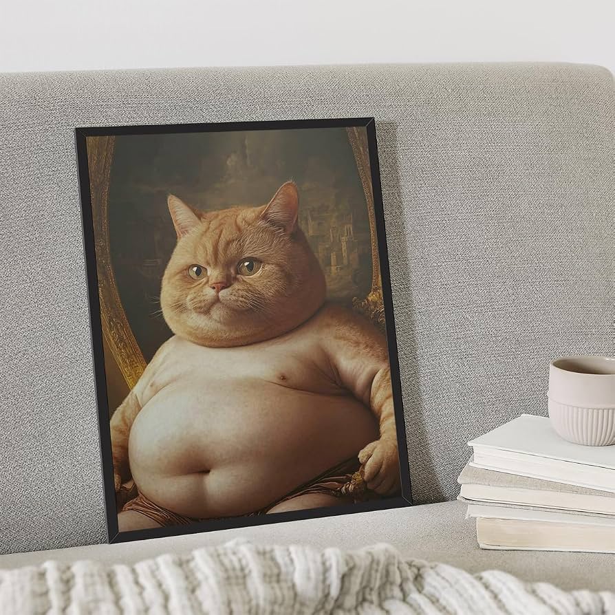 Amazon.com: Vintage Funny Fat Cat Wall Art - Whimsical Canvas