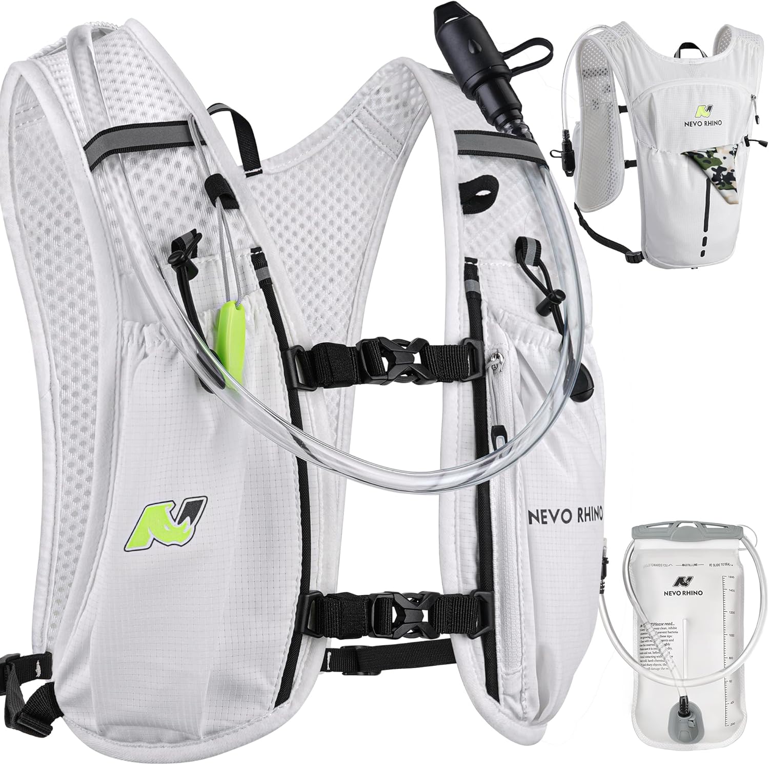 N NEVO RHINO Running Vest, Lightweight Hydration Vest, Insulated Water Backpack with 1.5L Water Bladder for Hiking, Trail, Running,Marathons,Cycling White