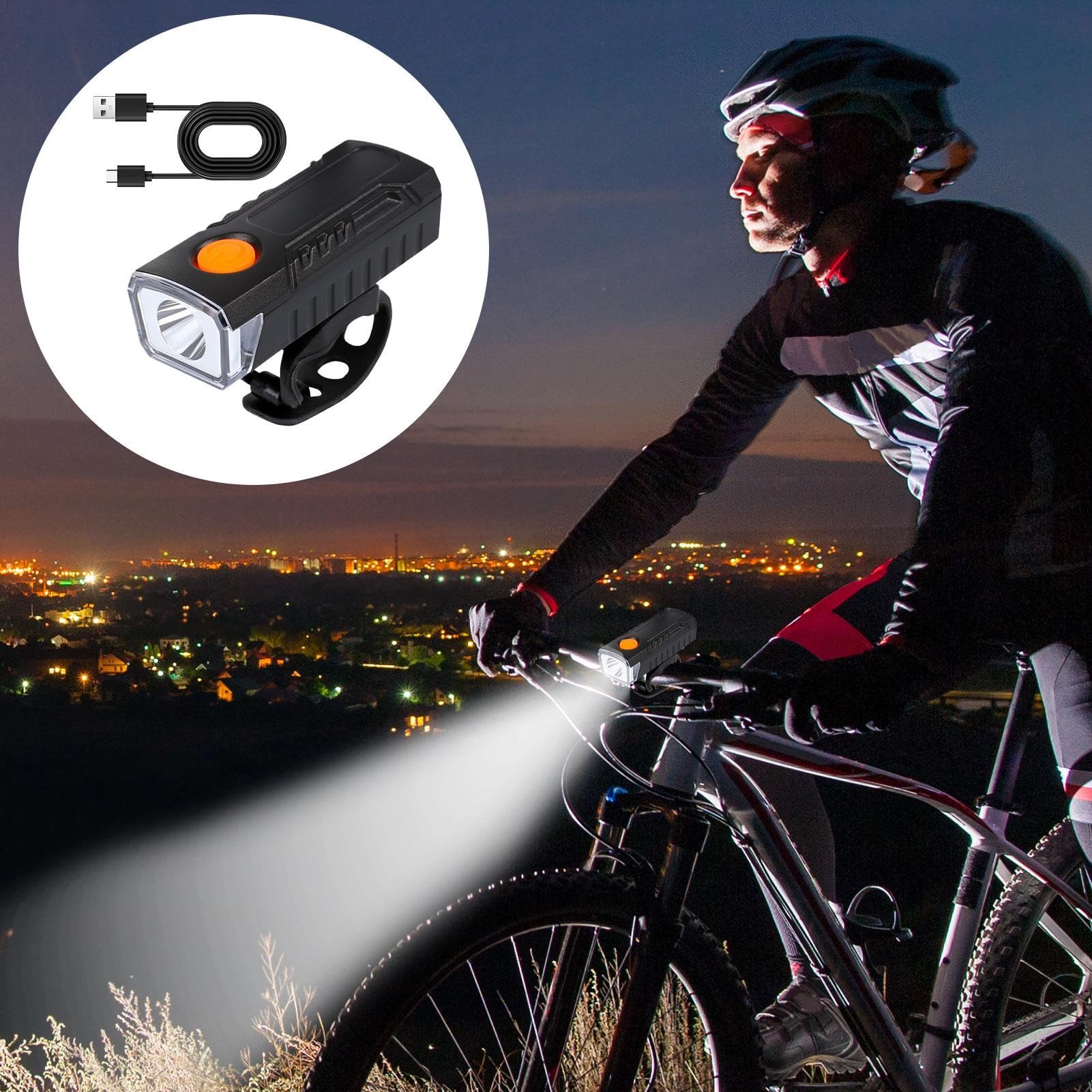 Luce da bici luminosa per la guida notturna Faro Anteriore Luminoso per | Bici Batteria Ricaricabile Integrata, Modalità Mul