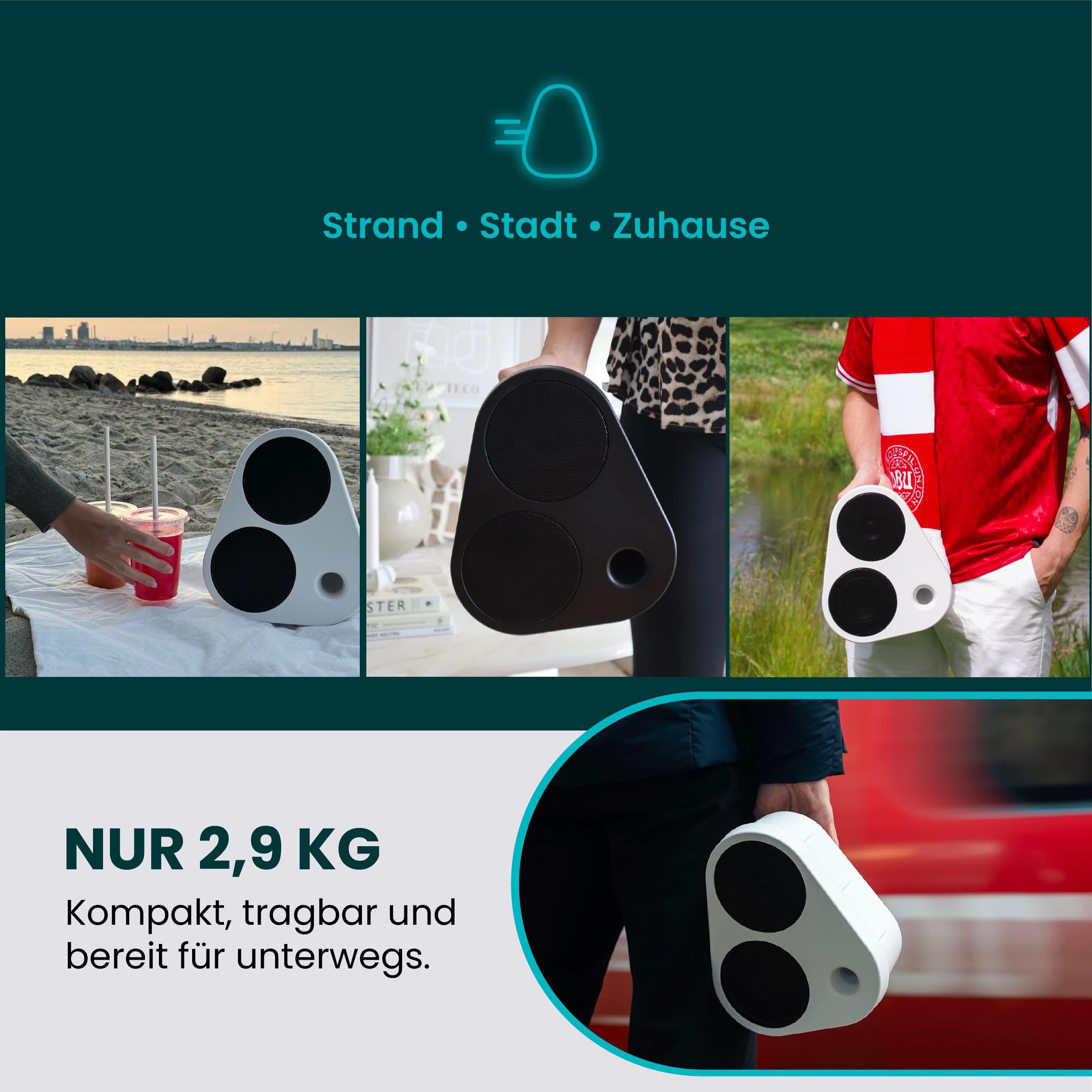 ENKL Sound ES2 Lautsprecher mit Bluetooth 5.3 - Bis zu 24 Std. Akku & Schnellladung - Kraftvoller Bluetooth Lautsprecher im dänischen Design, Wasserabweisend, Stereo-Pairing & USB-C PD - Weiss