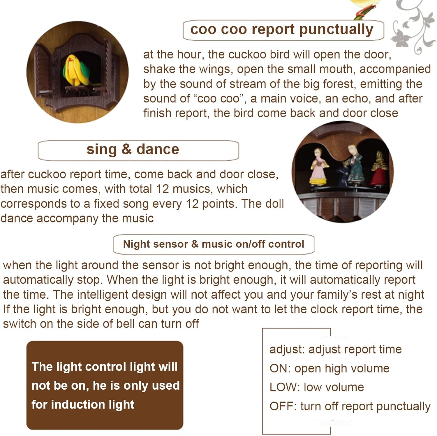 Cuckoo Clock with Pendulum Basswood Wall Clocks Traditional House Clock European Style Hanging Clock for Living Room Office Home Decor Christmas New Year