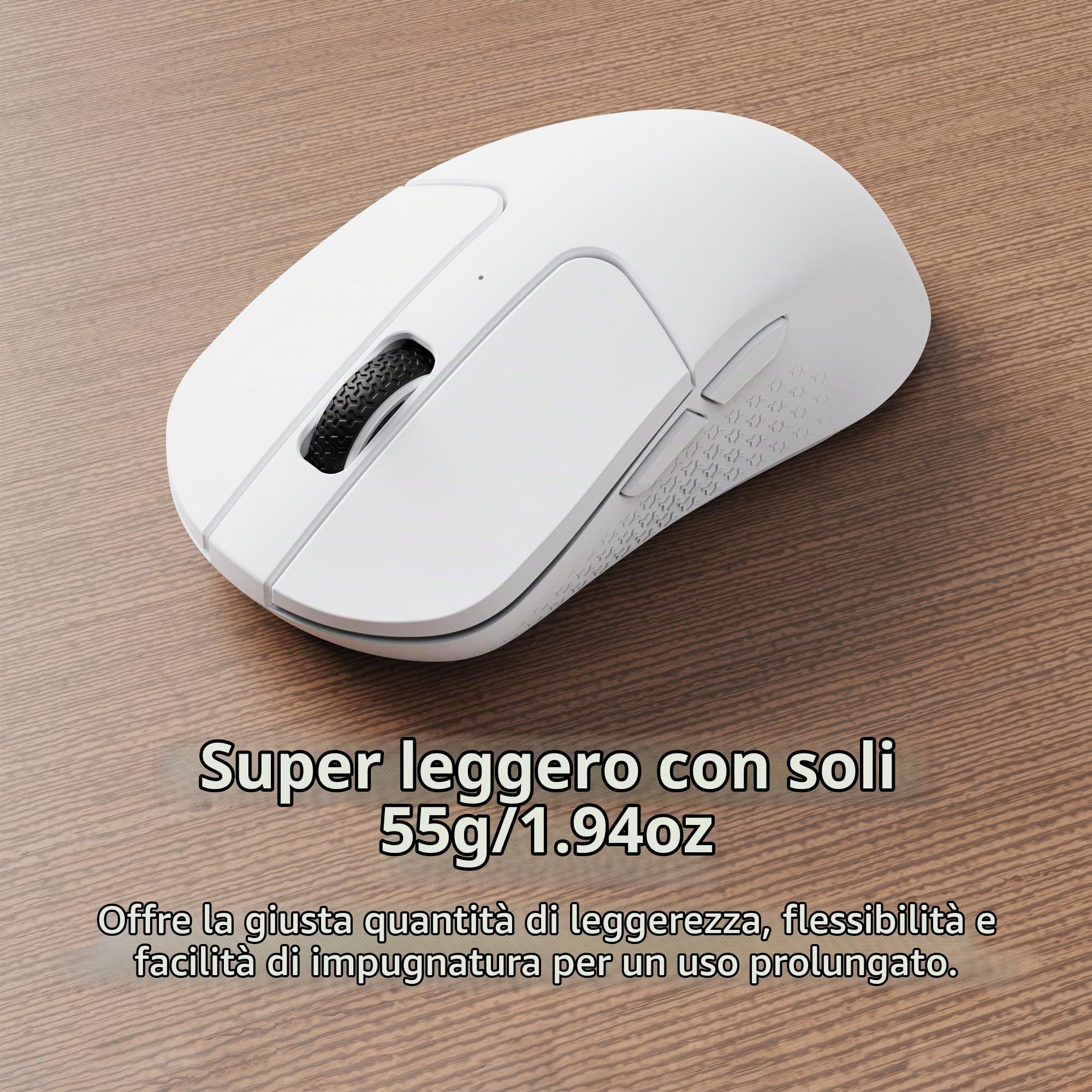Keychron M3 Mini Mouse Ottico Senza Fili Bluetooth 5.1/2.4 Ghz/Wired Gaming Mouse, Sensore PixArt 3395 Programmabile fino a 26.000 DPI/650 IPS, Leggero Ergonomico per Windows Mac Linux - Bianco