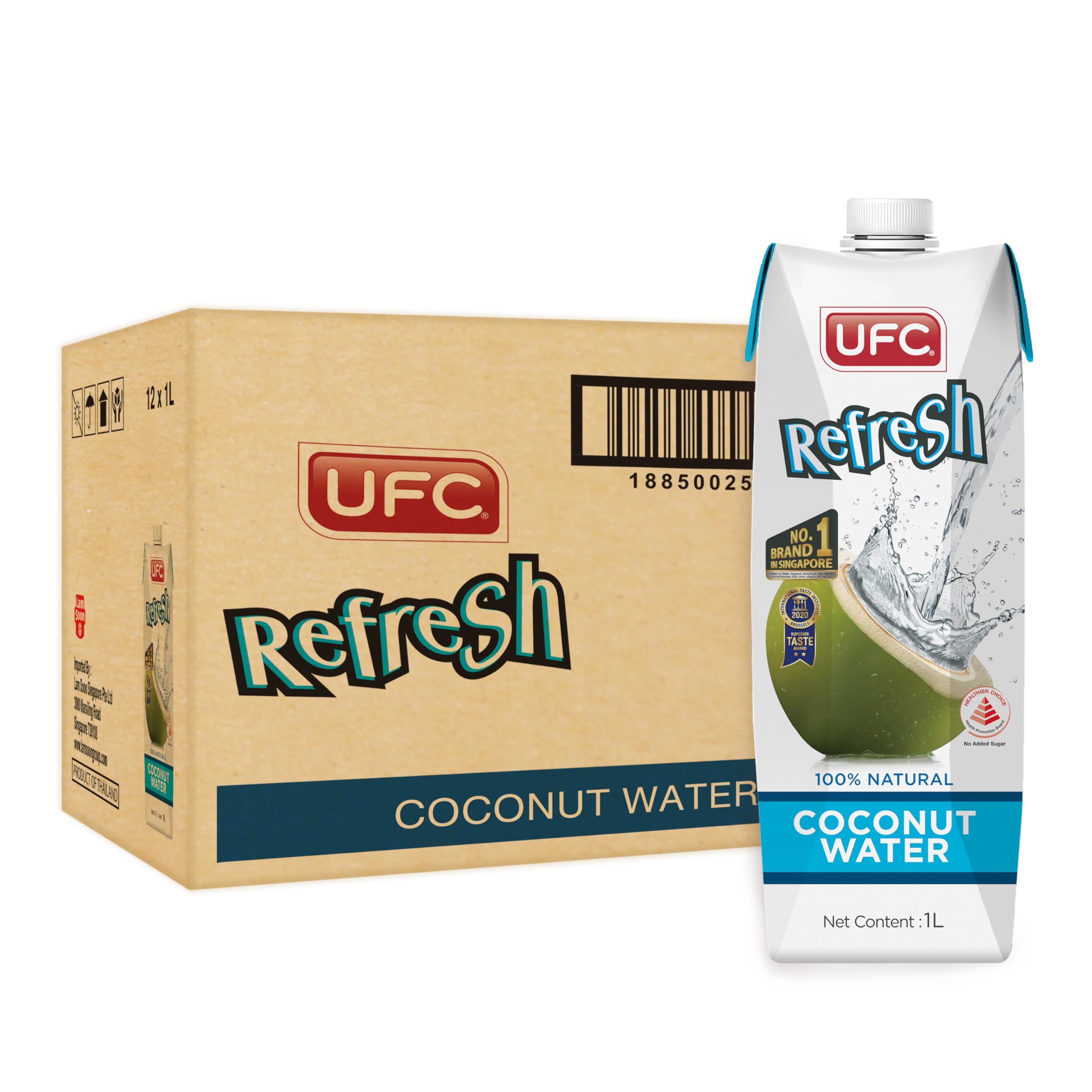 100% natürliches Kokoswasser 500L x 12 | UFC Refresh | Natürlich feuchtigkeitsspendend Verpackt mit Elektrolyten Glutenfrei | Voller Vitamin C & Kalium, Umgebungslagerung 500ml x12