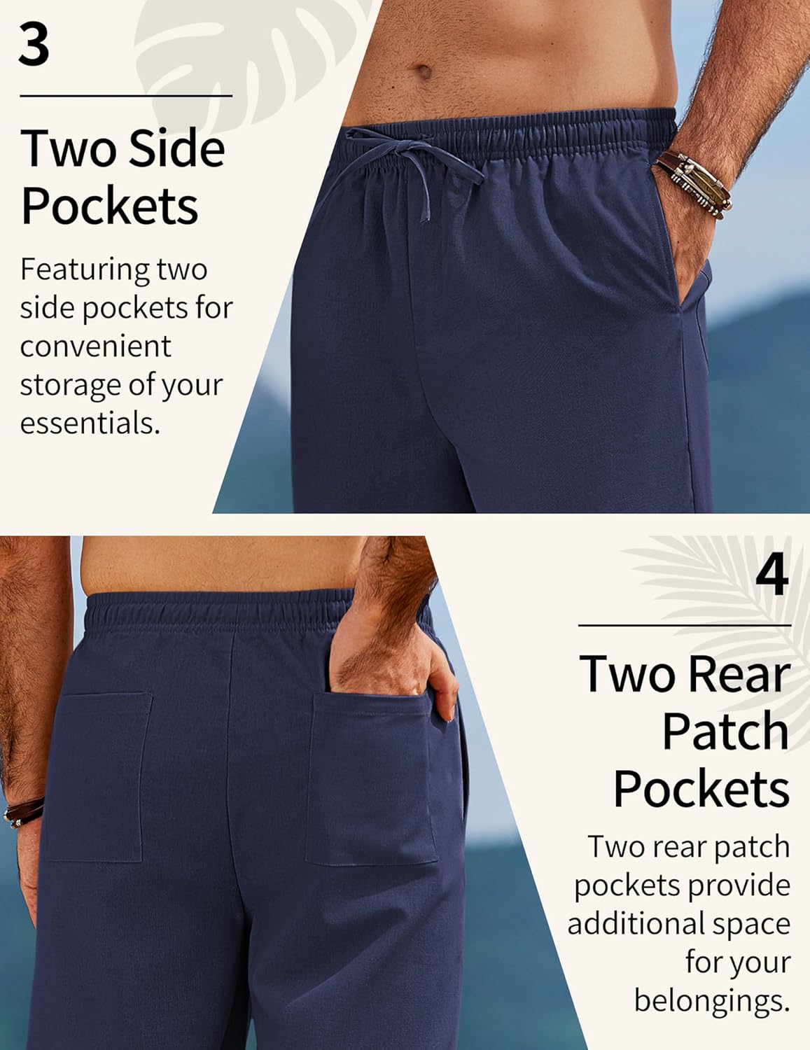 COOFANDY Men's Linen Pants Casual Loose Fit Beach Summer Yoga Pant Lightweight Drawstring Linen Trousers - Image 5