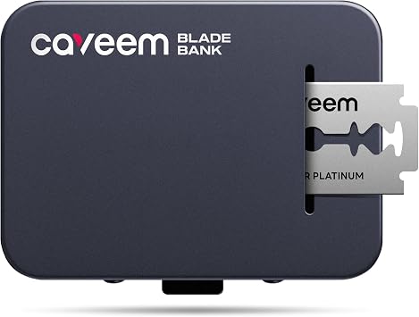 CAVEEM Razor Blade Bank, Travel Blade Disposal Container, Black Metal | Used Double Edge Blades, Safe Storage, Compact Size, Travel Friendly, Metal Construction