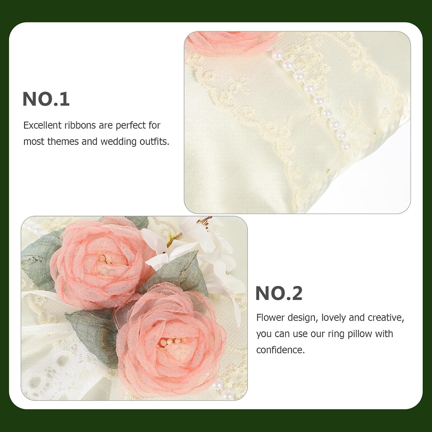 White Bridal Ring Bearer Pillow with Artificial Flowers Wedding Ring Cushion for Female Decorative Ceremony Supply for Weddings