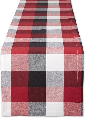 DII Tri-Color Check Collection - Camino de mesa, 100% algodón, 14 x 108 pulgadas, rojo cardenal