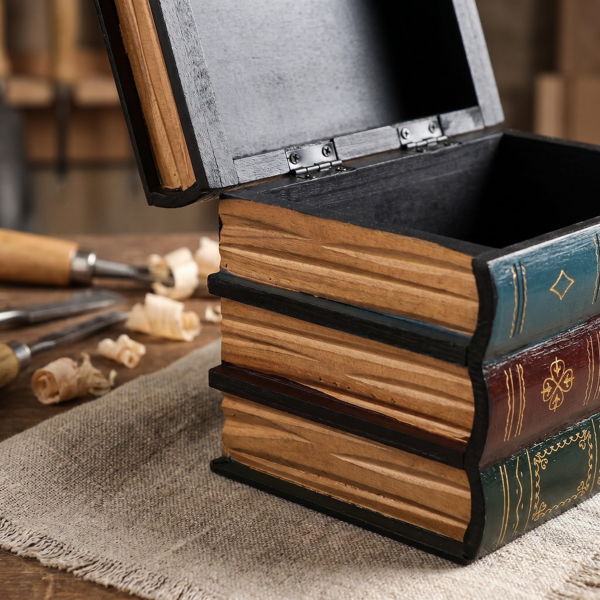2 Juegos Caja Libro Oculta de Madera Estilo Vintage