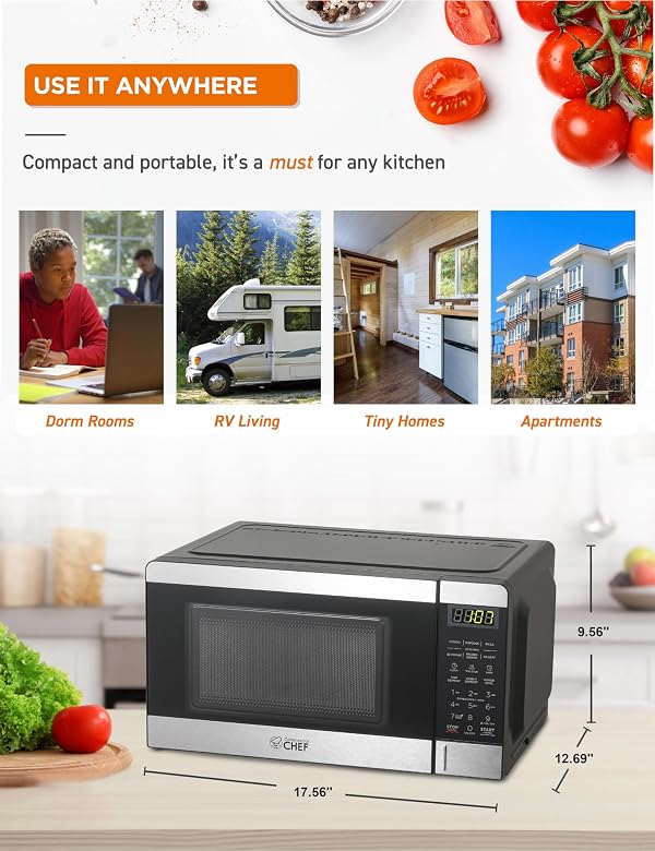 COMMERCIAL CHEF 0.7 Cubic Foot Microwave with 10 Power Levels, Small Microwave with Push Button, 700W Countertop up to 99 Minute Timer and Digital Display, Stainless Steel by Commercial CHEF - Image 7