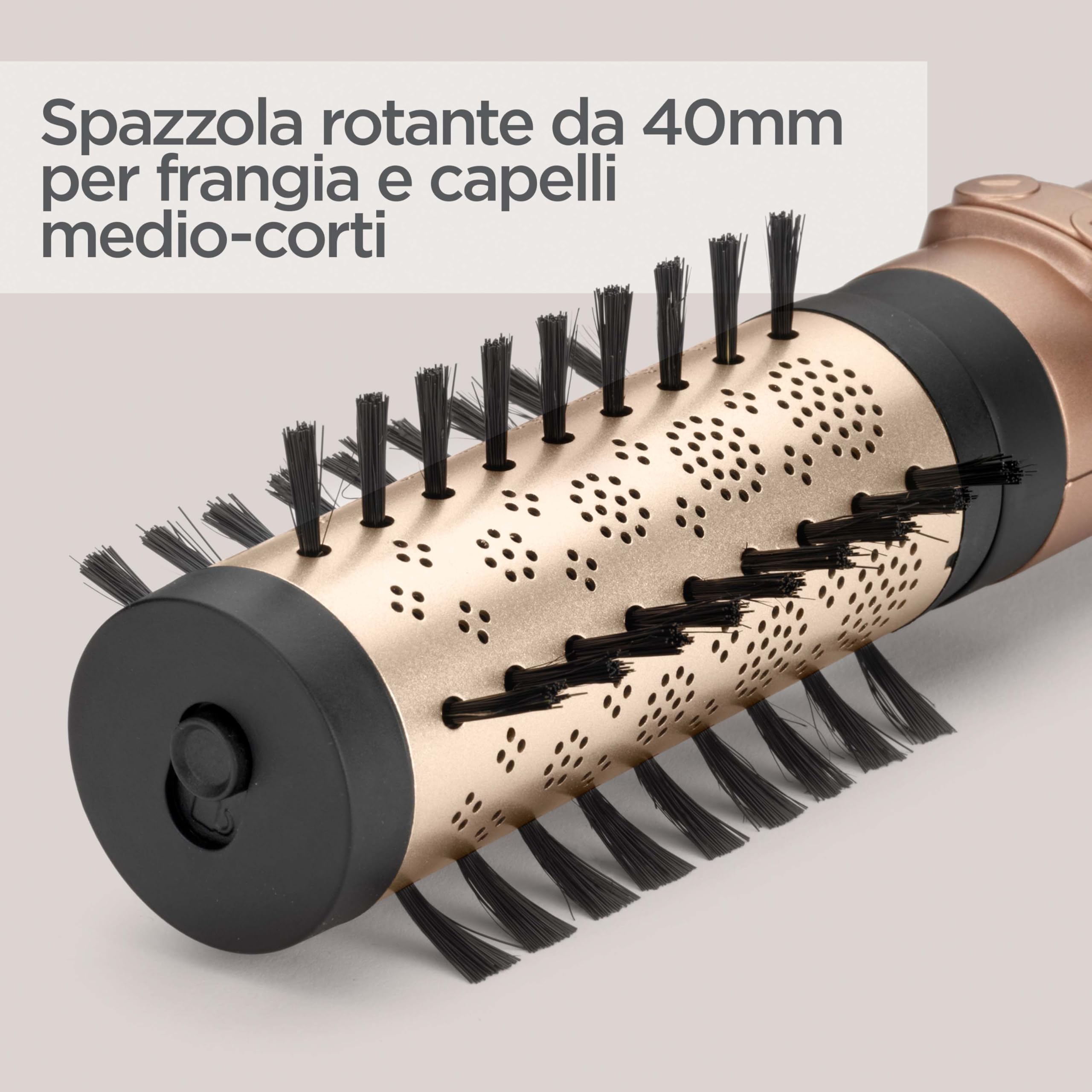 BaByliss Big Hair Dual Spazzola ad aria rotante, funzione ionica, 2 accessori spazzole da 50mm e 40mm, 2 direzioni di rotazione, 2 temperature + aria fredda, nero e oro, AS952E