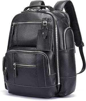 LANNSYNE Leather Backpack for Men, 15.6" Laptop Backpack Camping Travel 24L Rucksack