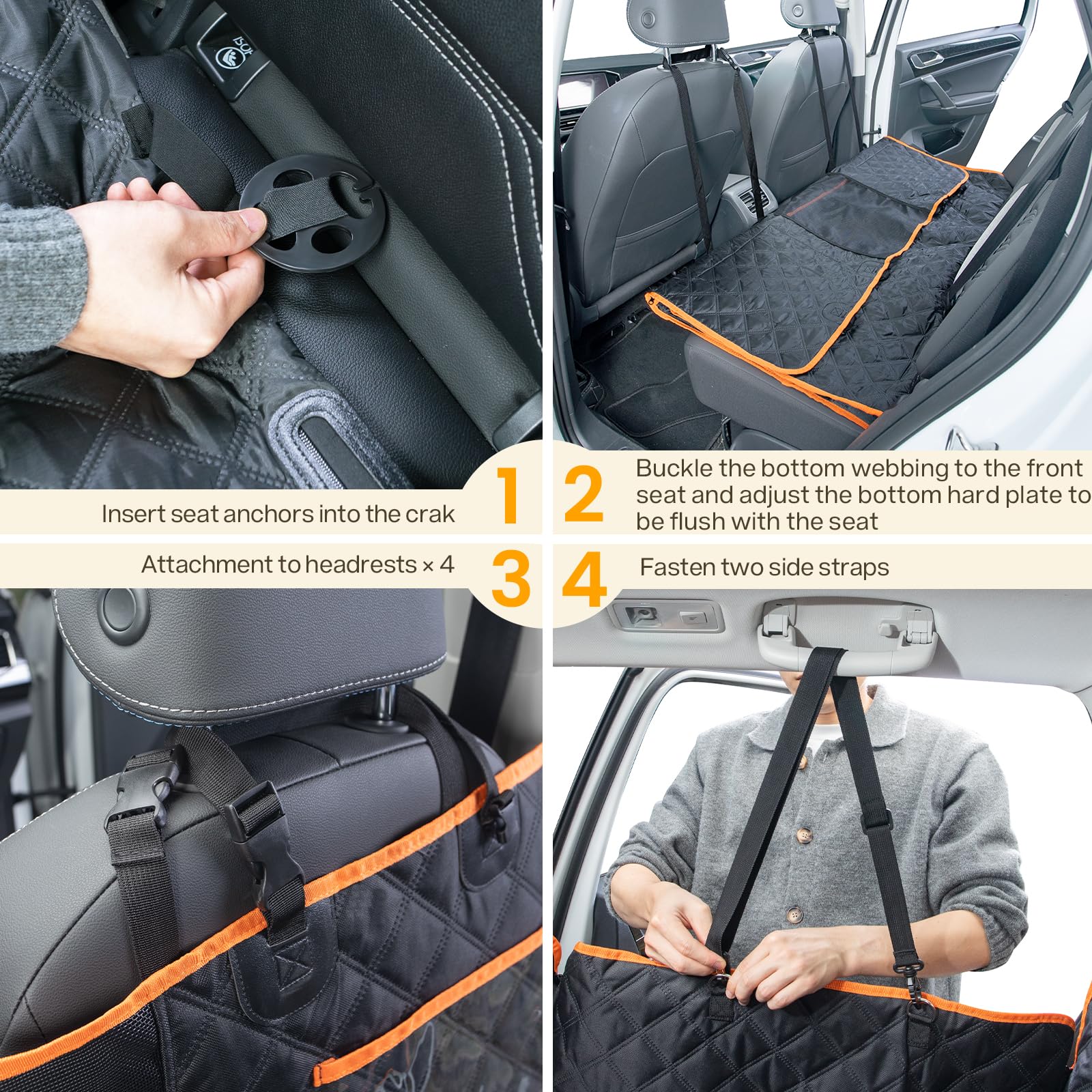 Pecute Coprisedile Auto per Cani Fondo Rigido, Fino a 180 kg | Impermeabile, Antiscivolo. Aumenta 40% Spazio. Adatto cani e Gatti. Facile da Piegare. Con Imbracatura Sicurezza