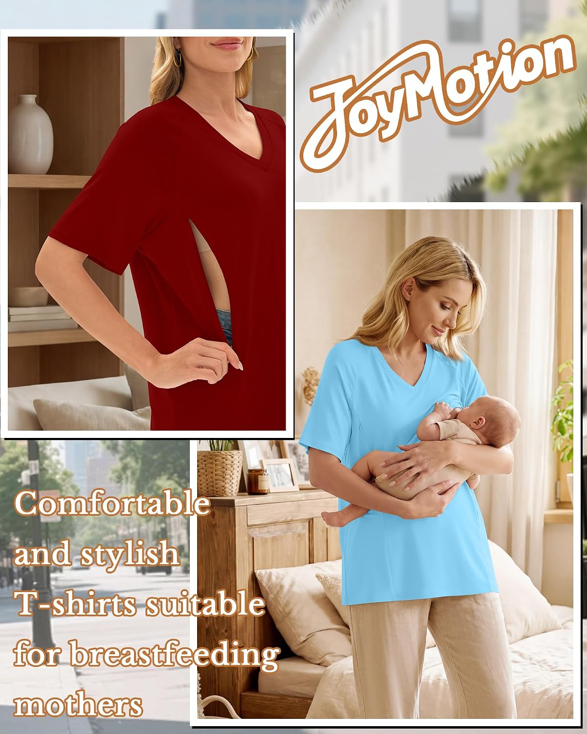 4 Pack Women's Oversized Nursing Shirts for Breastfeeding Hidden Zipper Short Sleeve Loose Fit Maternity Tops