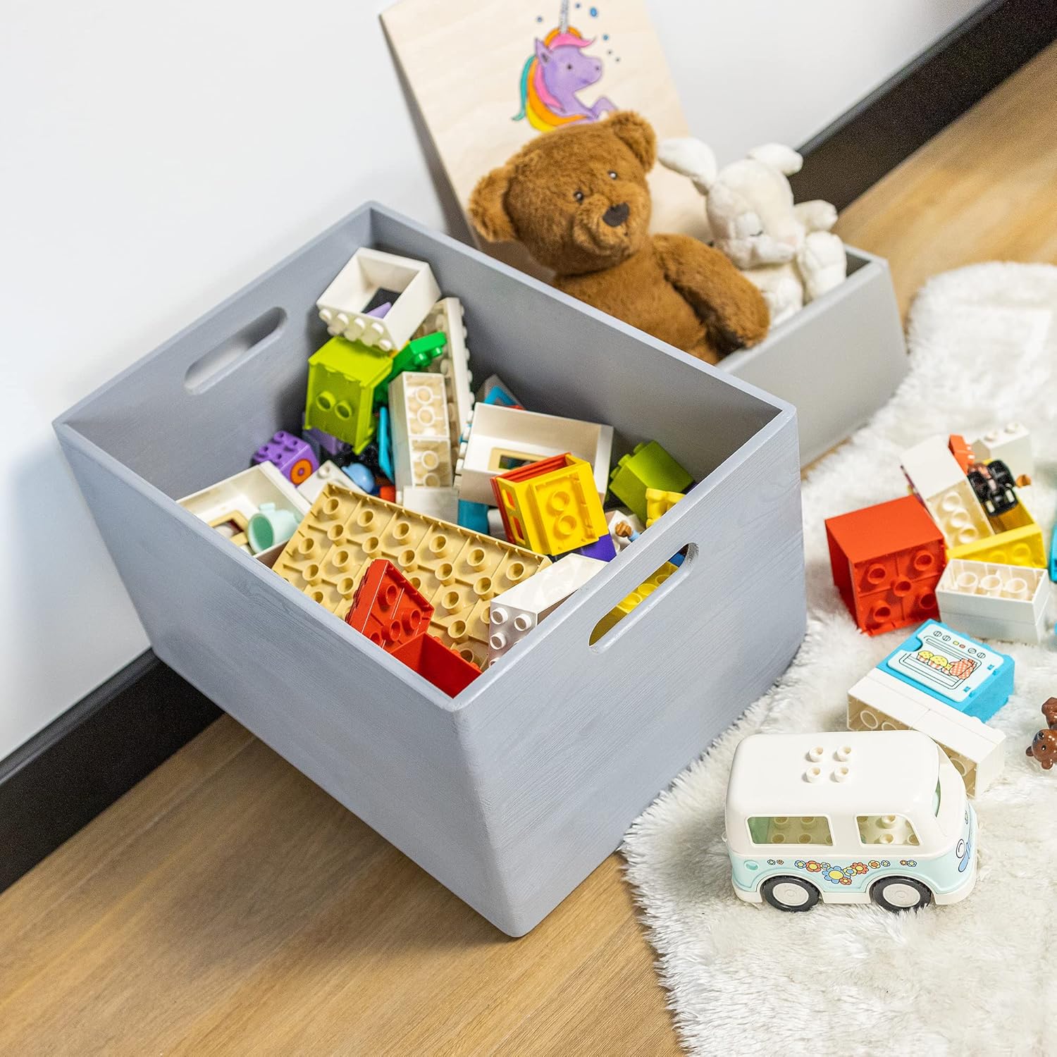 XXL Gray Wooden Crate Nesting Crate Handles | 15.35x11.41x9.5in | Keepsake Large Display Storage Box Multi-Craft Caddy Nesting Crate Trunk | Natural Wood Rustic Plain