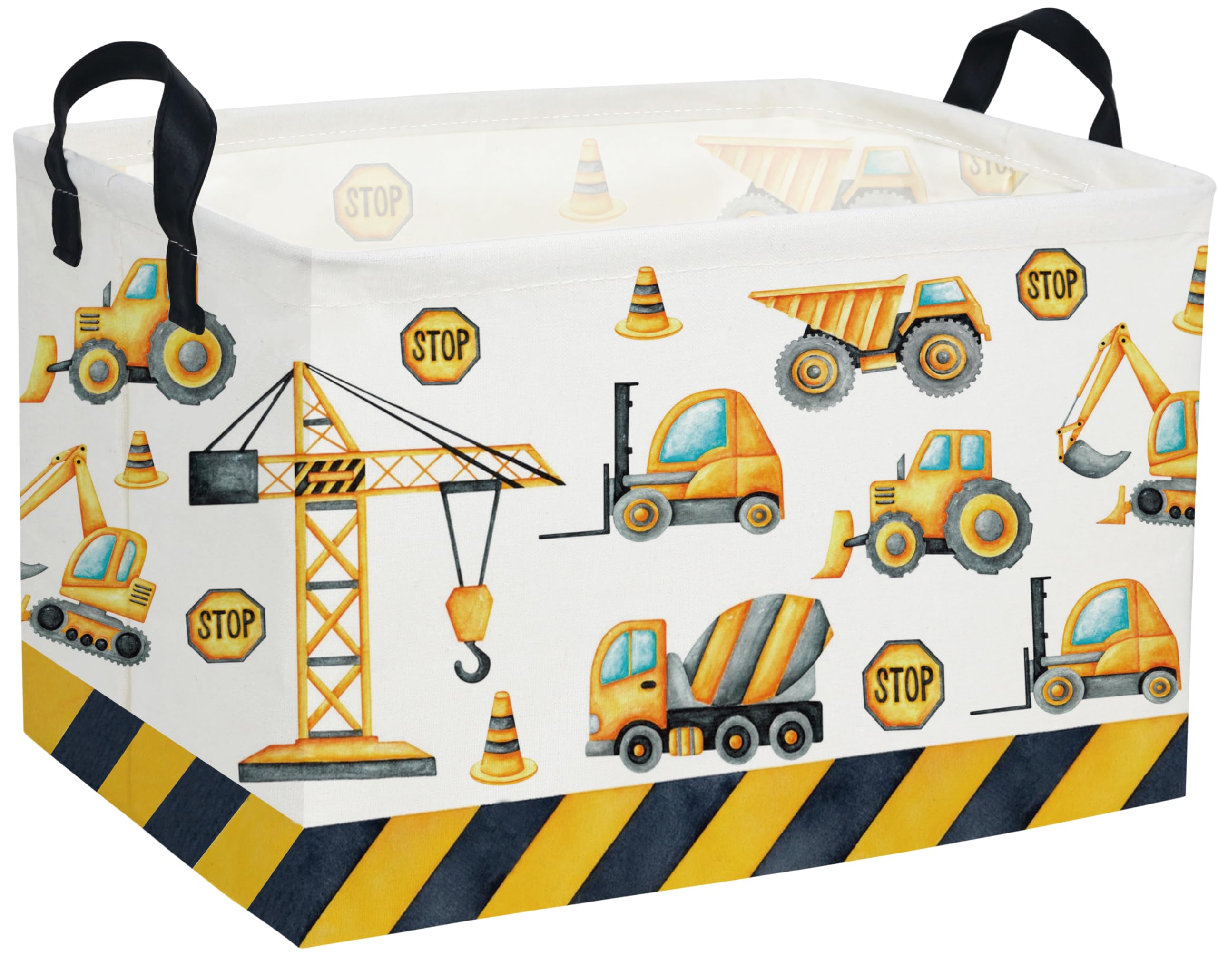 Essme Rectangular Kids Baskets,Car Storage Basket with Handles for Boys Room Decor,Vehicle Storage Bin（Engineering Vehicle）