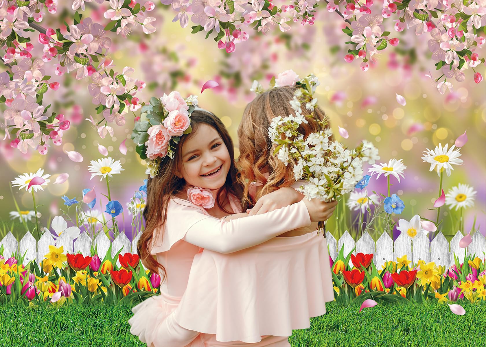 Fondale fotografico primaverile con fiori e pavimento in legno pasquale, sfondo naturale, per bambini, compleanno, baby shower, festa di nozze, sfondo decorativo (243,8 x 183,8 cm