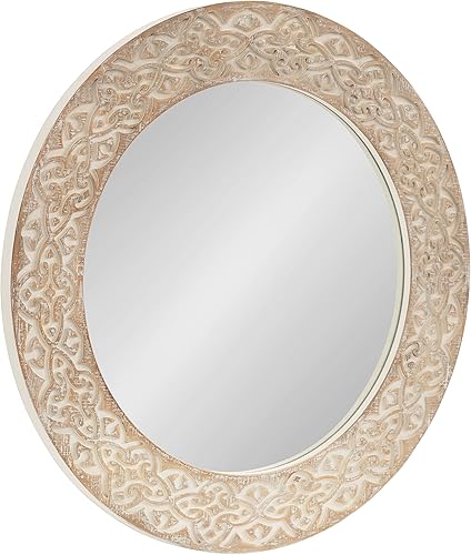 Miniatura 8 de Kate and Laurel Grabhm - Espejo redondo rústico y moderno con marco de madera grabado y acabado envejecido de dos tonos 26 pulgadas de diámetro