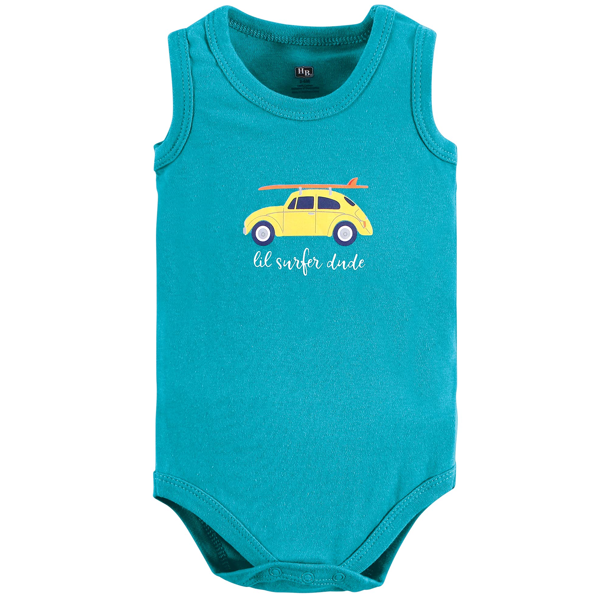 Hudson Baby Unisex Baby Cotton Sleeveless Bodysuits, Surfer Dude, 0-3 Months
