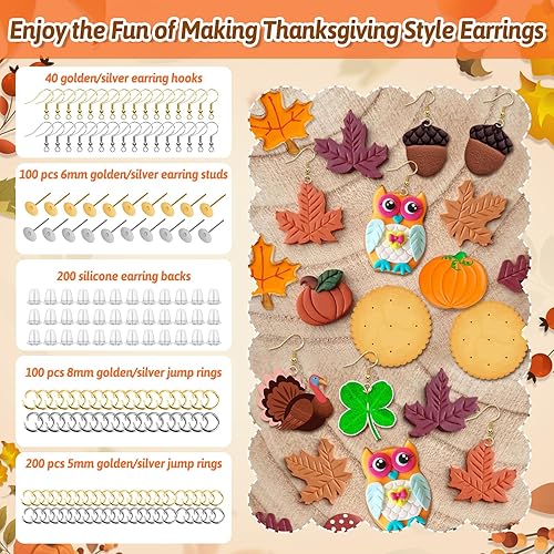 Miniatura 5 de Cortadores de orejas de arcilla polimérica de Acción de Gracias, cortadores de arcilla polimérica de otoño, mini aretes de calabaza y pollo con 640