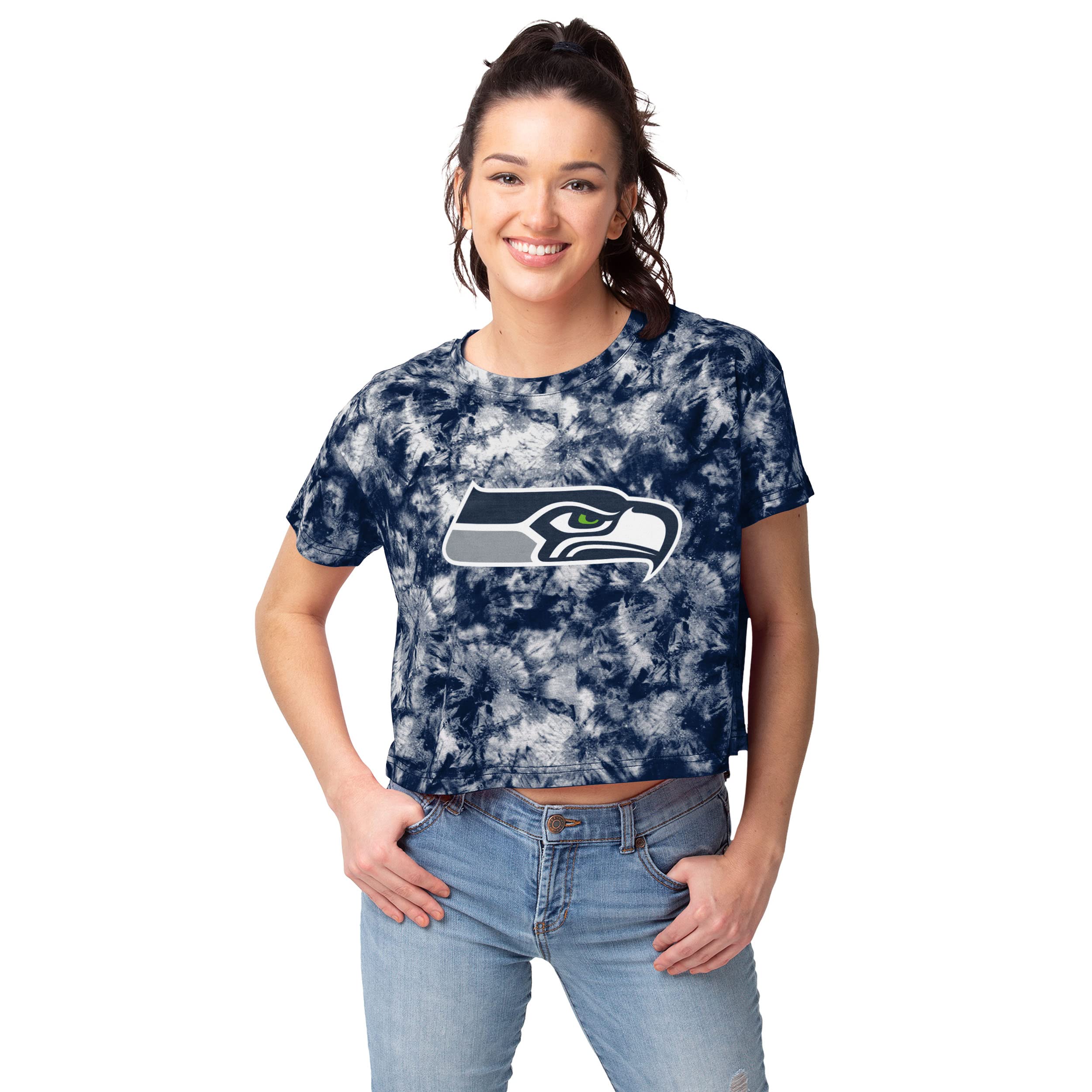 FOCO NFL Womens NFL Team Logo Ladies Fashion Tie-dye Big Logo Crop Top Shirt