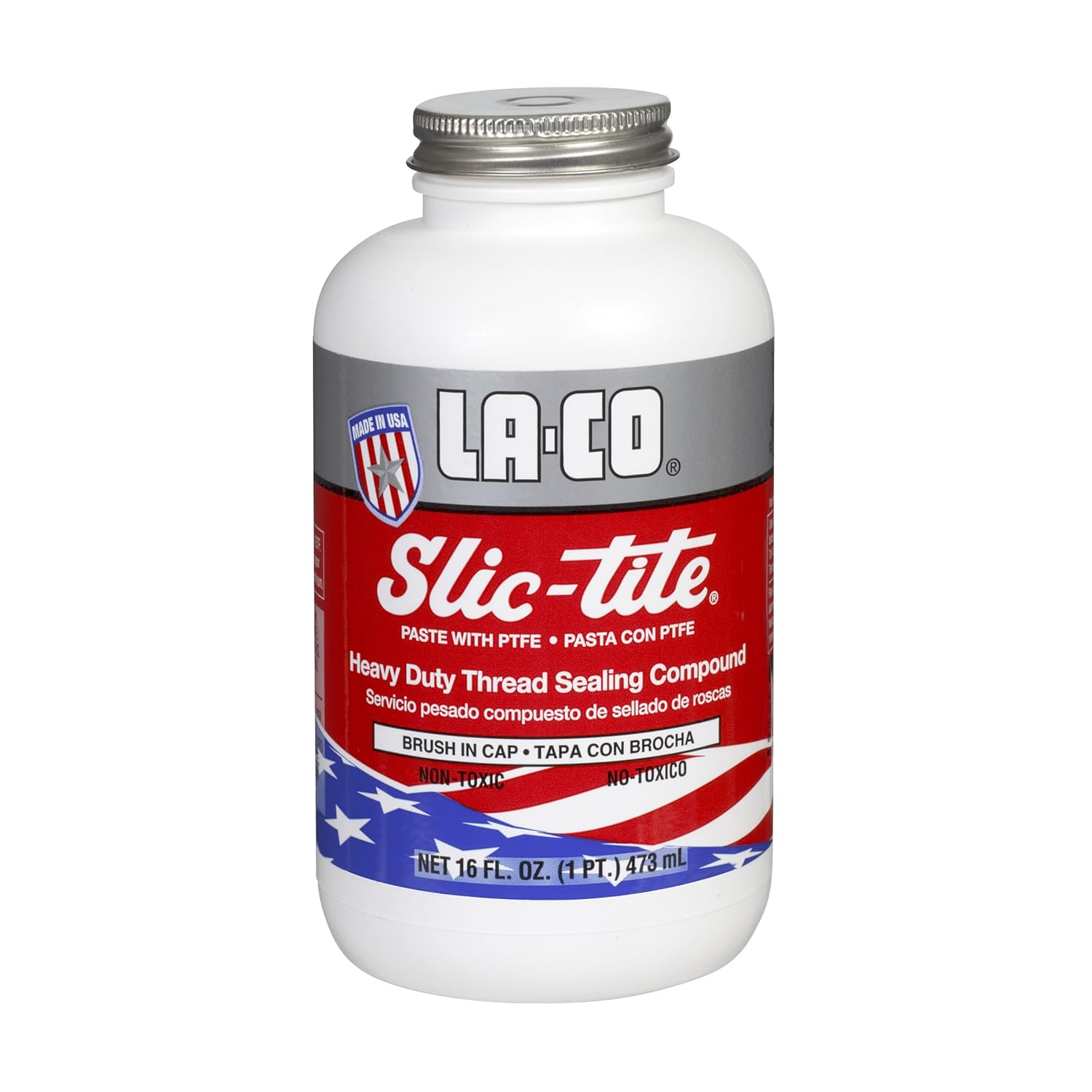 La-Co 42029 Slic-Tite Premium Thread Sealant Paste with PTFE, -50 to 500 Degree F Temperature, 1 pint Brush-N-Cap Jar
