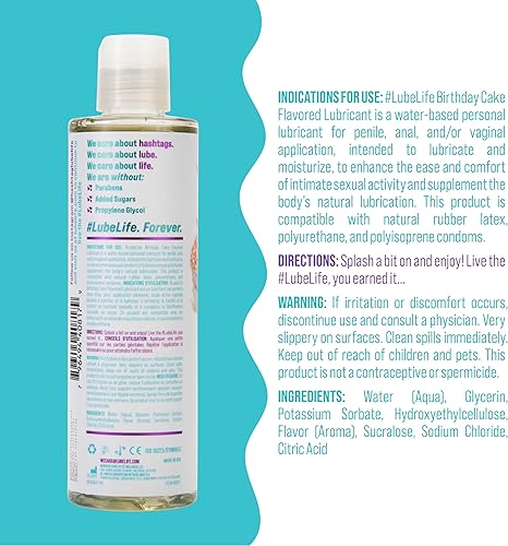 Miniatura 2 de Lube Life - Lubricante personal a base de agua, sabor a pastel de cumpleaños, para hombres, mujeres y parejas, sin azúcar añadido, 8 onzas líquidas