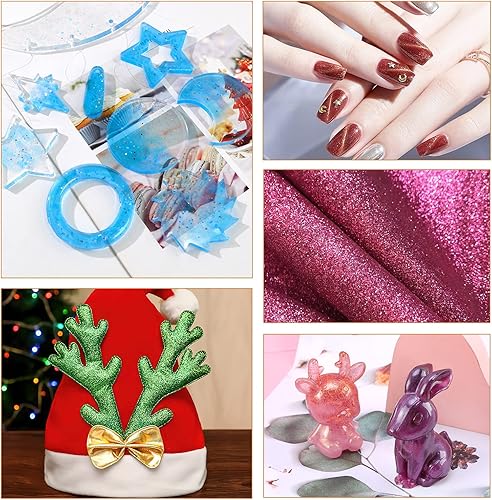 Miniatura 8 de Purpurina para manualidades, 14.48 oz, 10 frascos de purpurina con herramientas, purpurina vibrante multiusos para cuerpo, sombra de ojos,