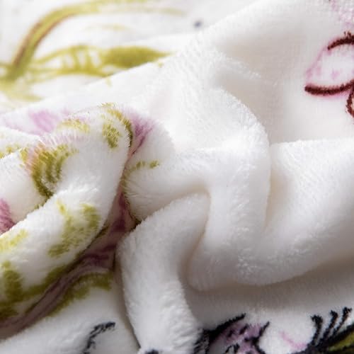 Miniatura 5 de DaDa Bedding - Manta de franela de forro polar sintético suave de visón  Flor floral pájaros, elegante orquídea púrpura y verde oliva, felpa cálida