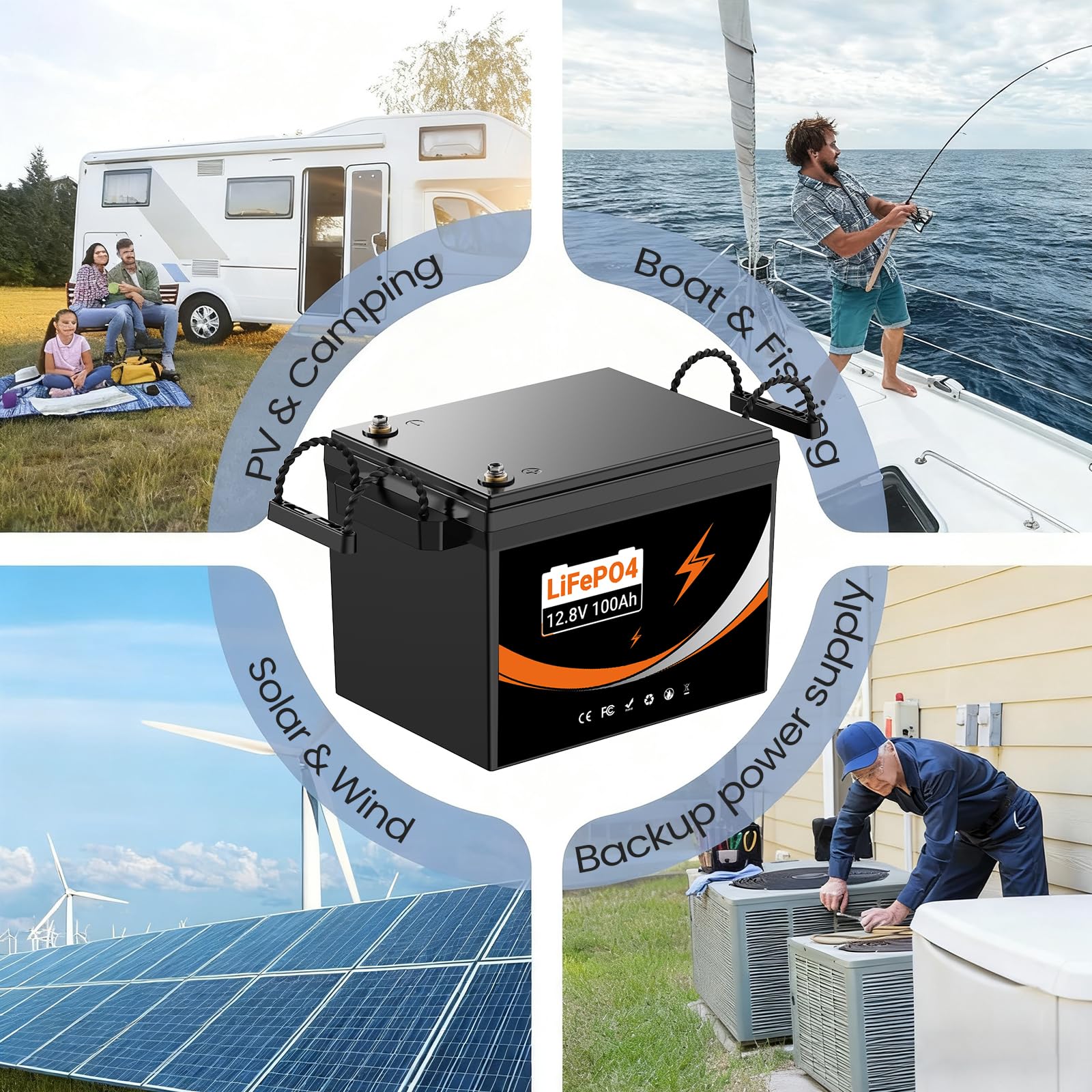 Lifepo4 batteria 12V 100AH, batteria al litio ferro fosfato, 5000 cicli di vita, Perfetta per RV, Motore Elettrico, Energetico Domestico e Off Grid