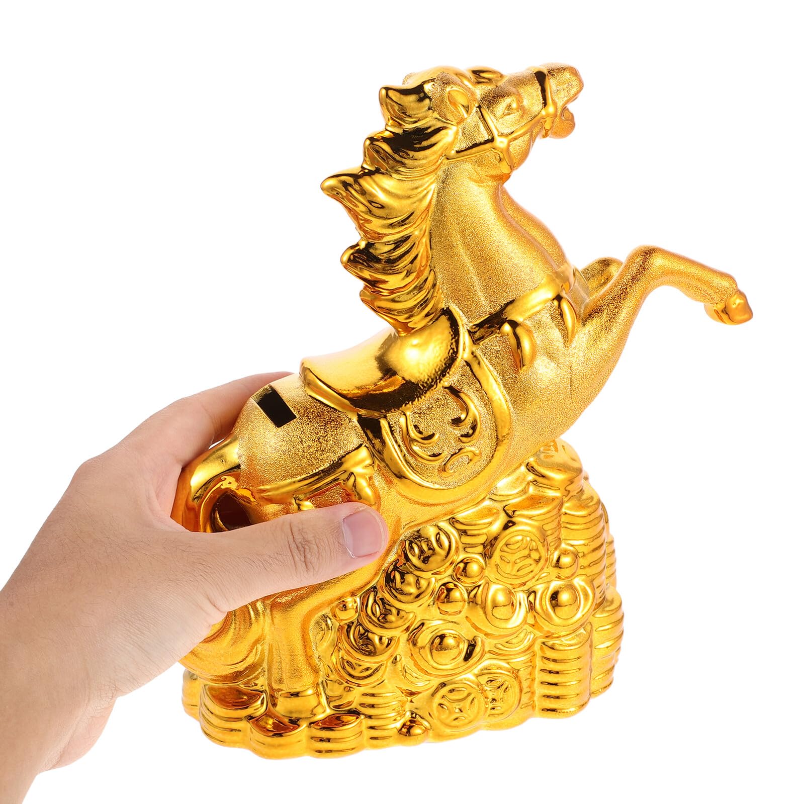 Keramik Spardose Pferd in Gold mit Abnehmbarem Deckel Dekorativer Pferde Sparhalter für Neujahrs Deko und Elegante Tischdekoration im Eingangsbereich
