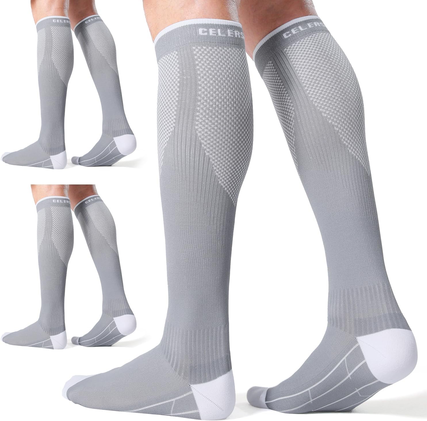 CS CELERSPORT 3 Pairs Compression Socks for Men and Women 20-30 mmHg Running Support Socks