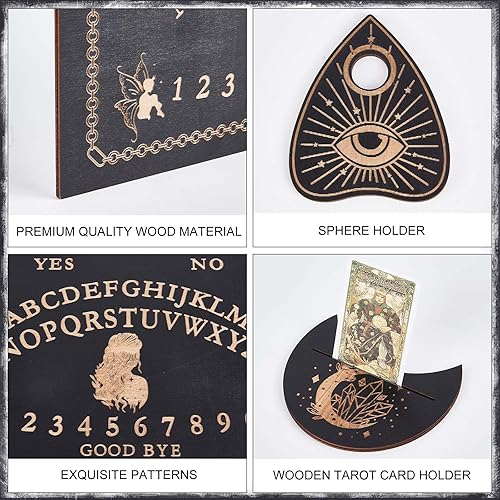 Miniatura 3 de CREATCABIN Kit de tablero de madera para el espíritu, 3 piezas, soporte para cartas de tarot, soporte de altar para mujer, soporte de exhibición de
